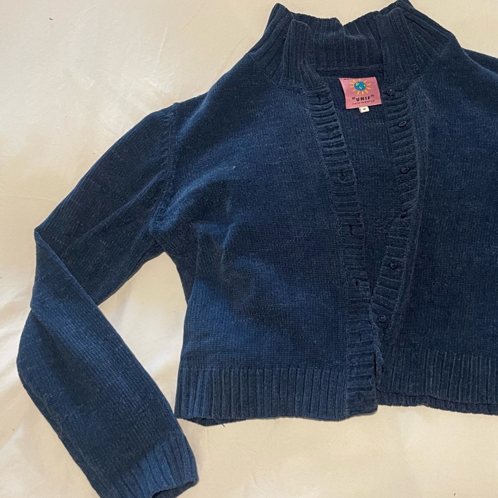 Navy cropped chenille cardigan! “UNIF” size M!
